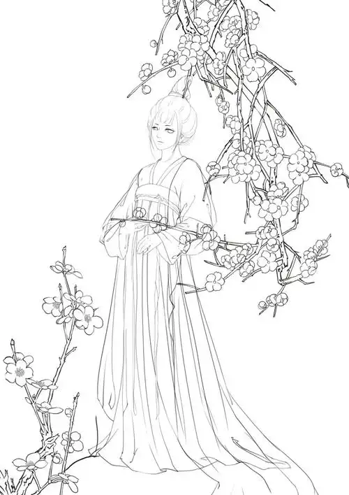 张小白古风插画人物线稿