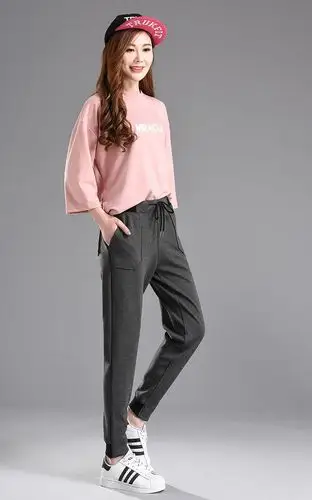 霓彩丽裳春款女裤运动裤小脚收口哈伦休闲裤