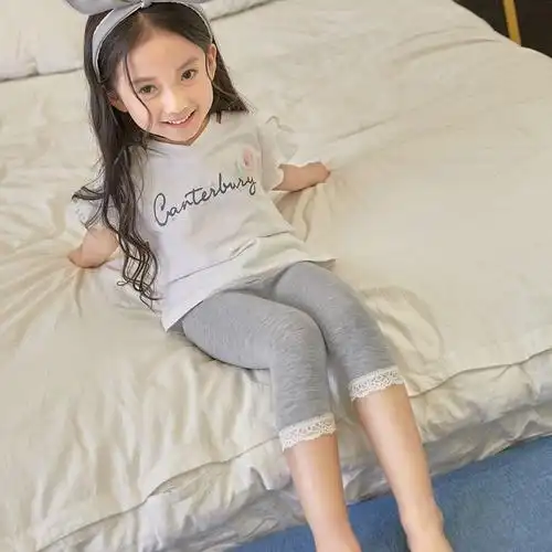 莫代尔七分女童打底裤夏季薄款裤蕾丝小女孩儿童白色裤子外穿