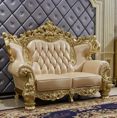 欧式头层真皮沙发贵族金实木雕花奢华大户型别墅客厅沙发家具组合