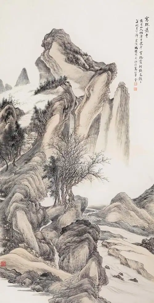 山水图陈少梅-长夏山居图陈少梅-松溪放棹图陈少梅-秋觅图陈达-耕读