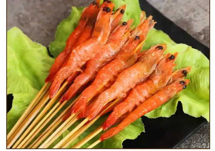 签签侠特色手把虾串中街肉串鲜虾手把小串商用烧烤海鲜串100串/包