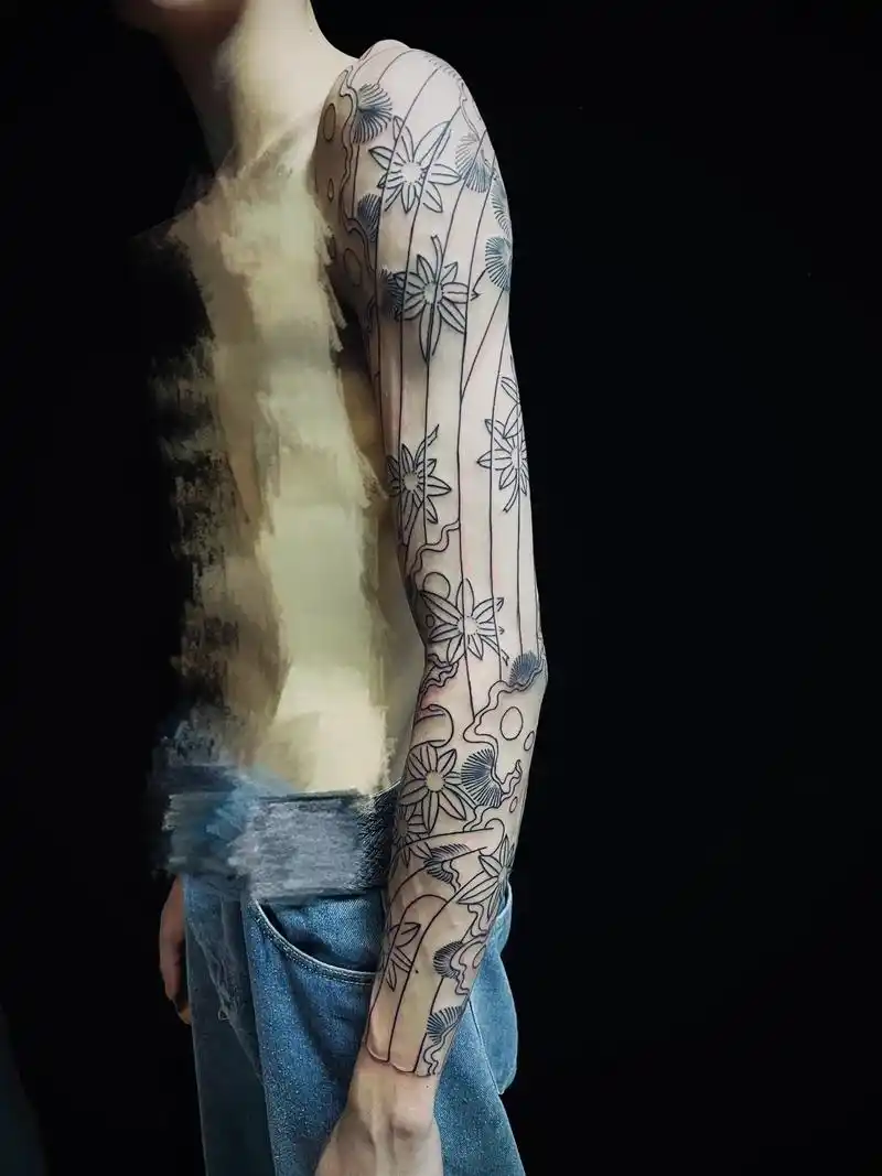 瀑布枫叶花臂 线条已完成73 恢复后上色[握手] - 抖音