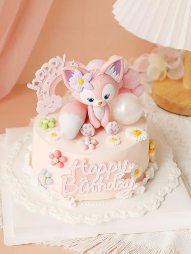 网红粉色小狐狸蛋糕摆件生日派对卡通可爱川沙妲己小动物甜品装扮