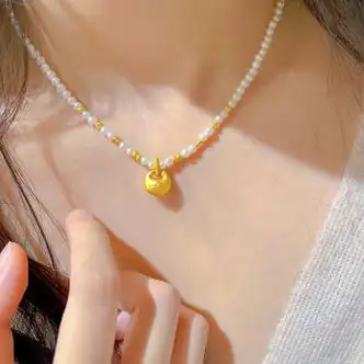 som老凤凰黄金小胖福珍珠项链女足金999金坨坨珍珠手链七夕送女朋友