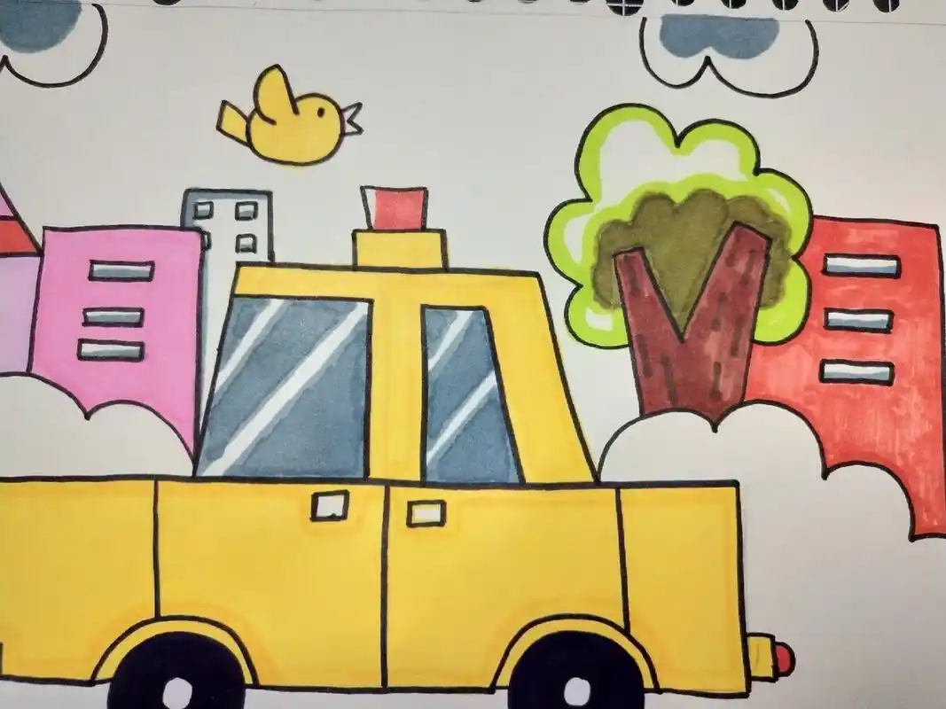 初级儿童画出租车 想要学习找马老师