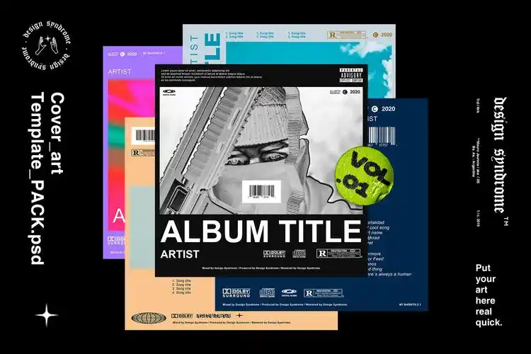 设计综合症:5个完全可定制艺术感的专辑封面psd模板 1(4429)