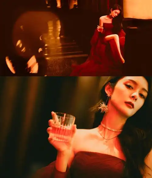 整个被傅菁红色薄纱礼服戳中了心巴整体造型简约大气