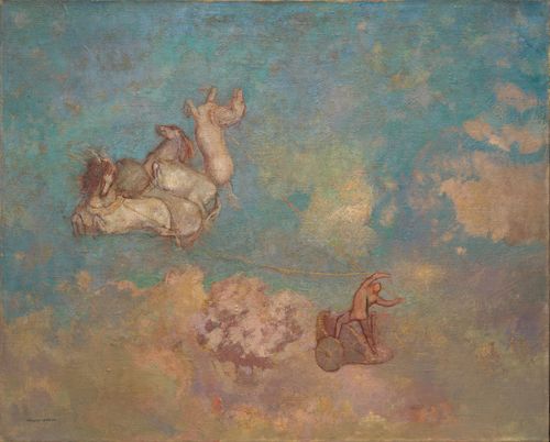 西方神话名画油画雷东odilon redon阿波罗的战车手绘临摹复制品