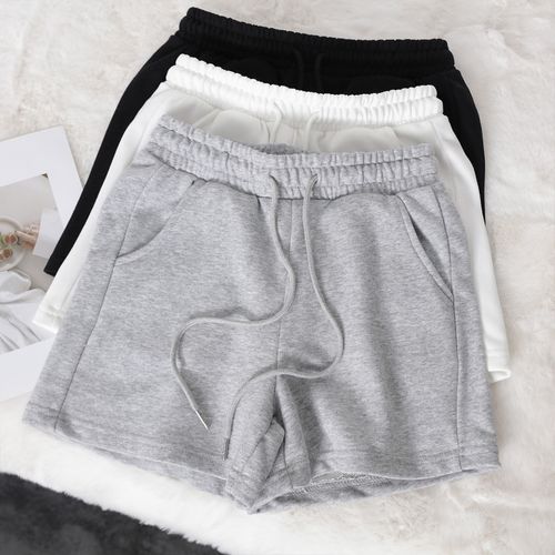 毛圈棉松紧腰灰色运动短裤女夏季外穿小个子显高显瘦居家a字热裤