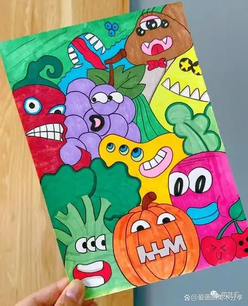 50张~创意美术儿童获奖范画,很值得初学者临摹,色彩都是高级感!