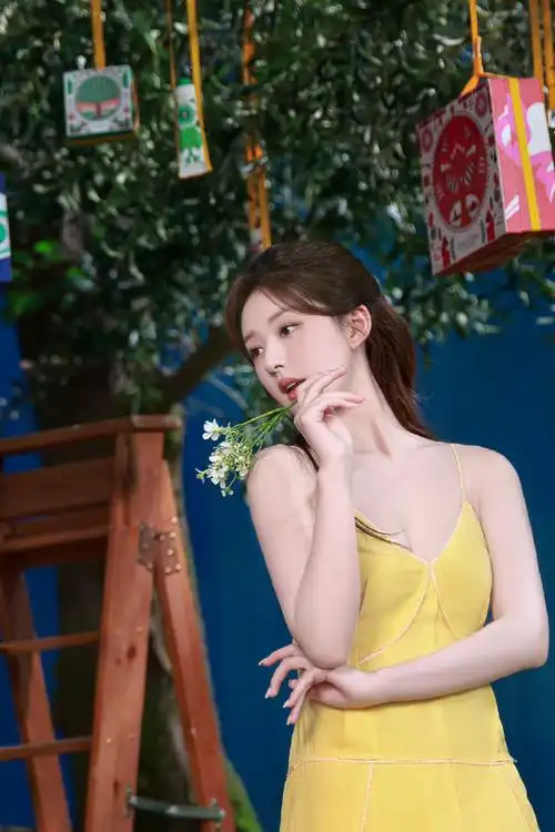 赵露思淡黄色长裙