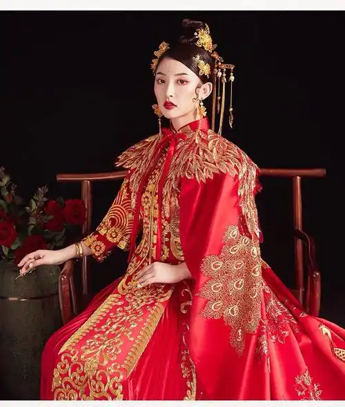 秀禾服新娘结婚中式礼服凤冠霞帔古代婚纱嫁衣披肩大拖尾大拖尾4米