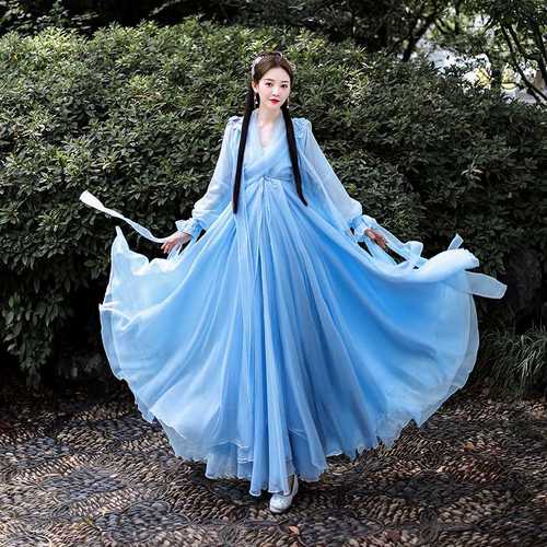 正品古装汉服女秋天套装仙气飘逸武侠古装女裙子演出服复古清新襦