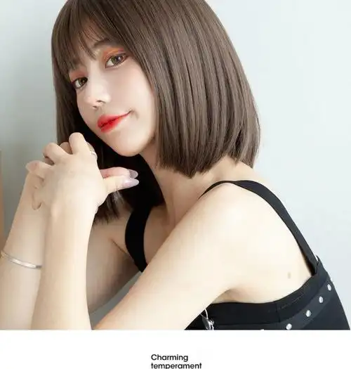 片希挂耳染假发黑直短发齐刘海波波头圆脸头套式挂耳烫锁骨发漫画假发