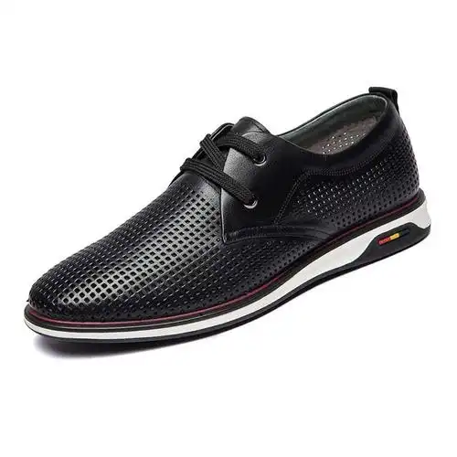 红蜻蜓男鞋夏季新款真皮商务休闲皮鞋圆头系带镂空透气凉鞋潮