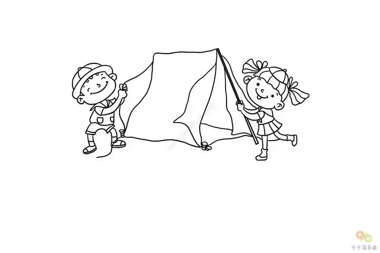 野营搭帐篷简笔画步骤图
