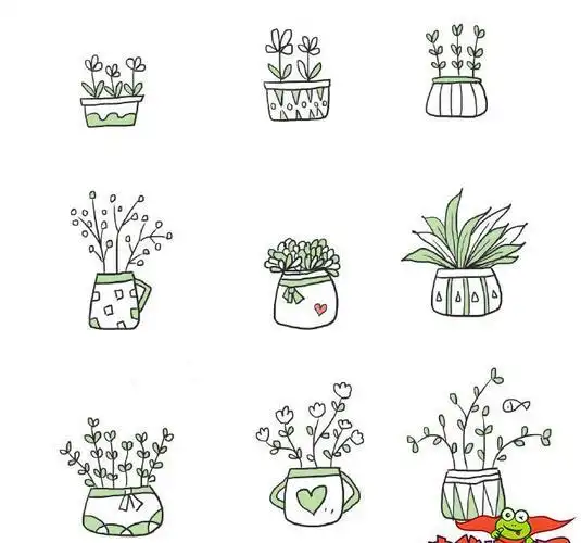 100种盆栽植物简笔画可爱萌萌小盆栽简笔画