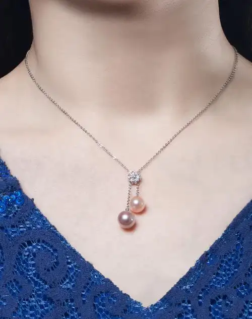 粉/紫色925银淡水珍珠吊坠项链