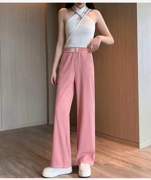 实拍-2024花千骨冰丝女裤子春夏薄款雪纺阔腿裤休闲拖地长裤 - 17网