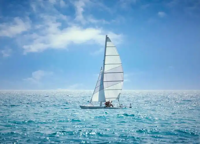 大海帆船船舶船只坚持蓝色大海杨帆起航蓝天白云简洁乘风破浪企业文化