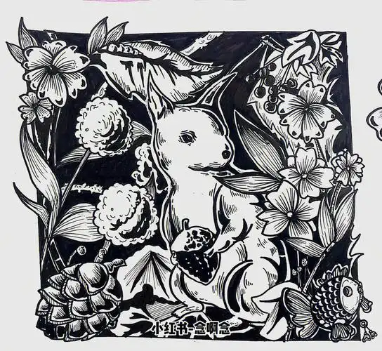 黑白装饰画练习稿动物自然科技