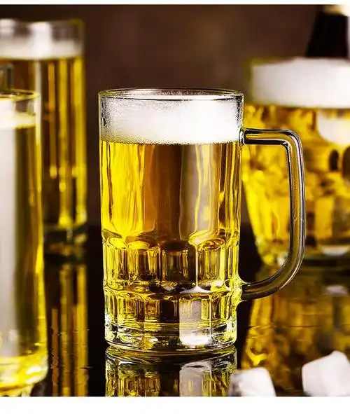 啤酒杯扎啤杯超大容量带把手啤酒杯1000毫升扎啤杯500ml玻璃水杯大号