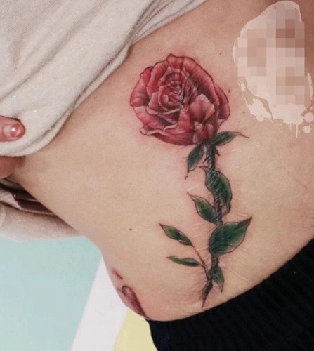 水墨清新风格的腹部遮盖纹身剖腹产疤痕遮盖纹身设计2