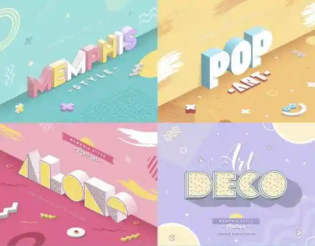 3d孟菲斯风格海报标题字体ps图层样式设计素材模板memphisstyle–text