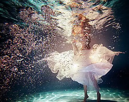 摄影,水下,女性,波纹,游泳,潜水,婚纱