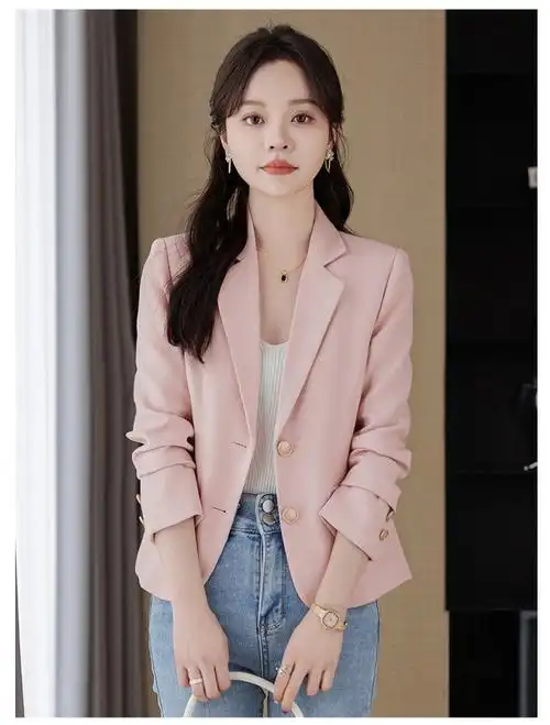 官图 小个子短款西装外套女2024春秋新款气质韩版休闲小西服上衣 - 17