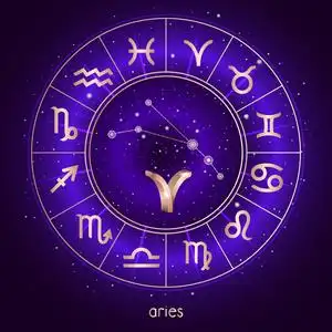 星座和星座白羊座与星座和神圣的符号在星空的夜空背景与几何图案.