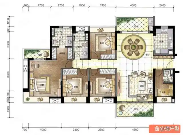 190平米奢华大平层户型南向有四个卧室