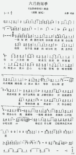 六月的雨_简谱_歌谱_曲谱_吉他谱_五线谱