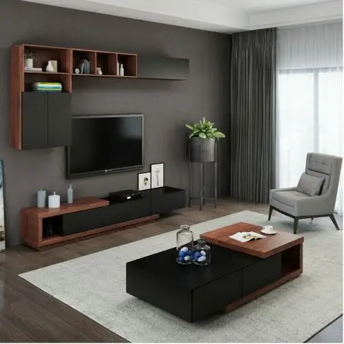 汐岩新中式吊柜简约现代客厅挂柜背景墙柜收纳储物壁柜组合轻奢电视柜