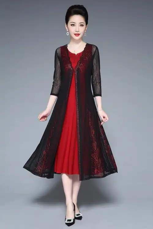 婚礼妈妈装高档礼服夏天高端喜婆婆婚宴装套装裙大码中老年两件套