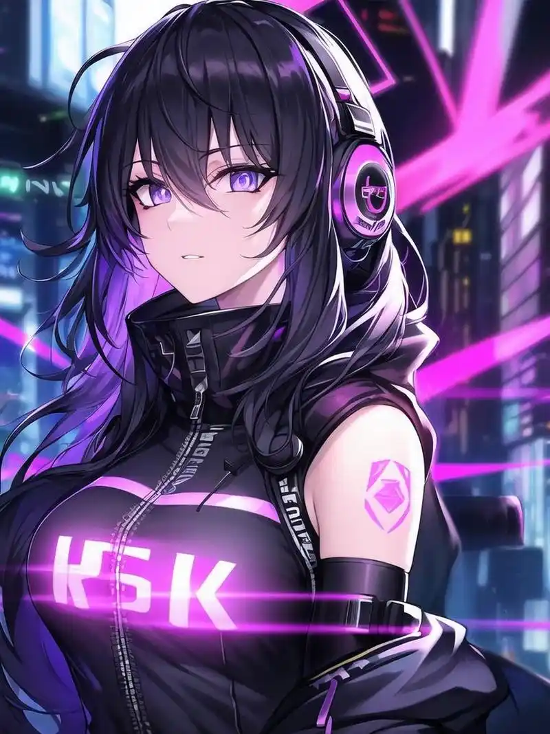 ai绘画# #古风美女图# #动漫女神# 紫色系朋克风美少女.