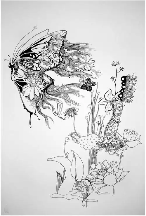 黑白线稿手绘装饰画