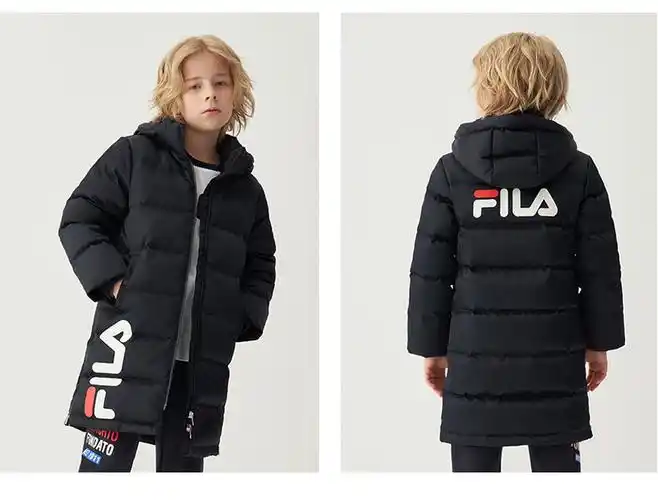 fila斐乐童装官网儿童羽绒服2021冬装男女中大童长款羽绒加厚外套