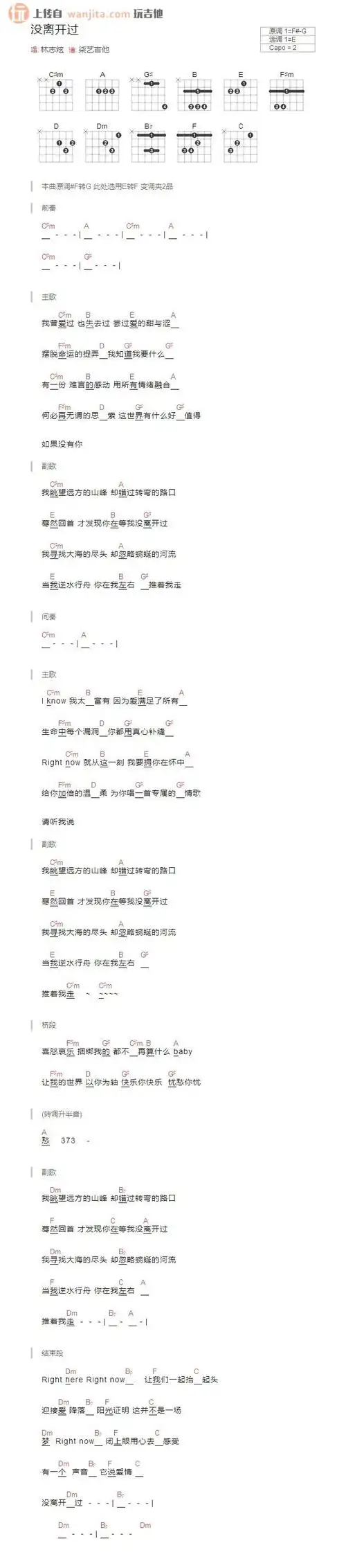 没离开过吉他谱林志炫e调原版弹唱和弦谱