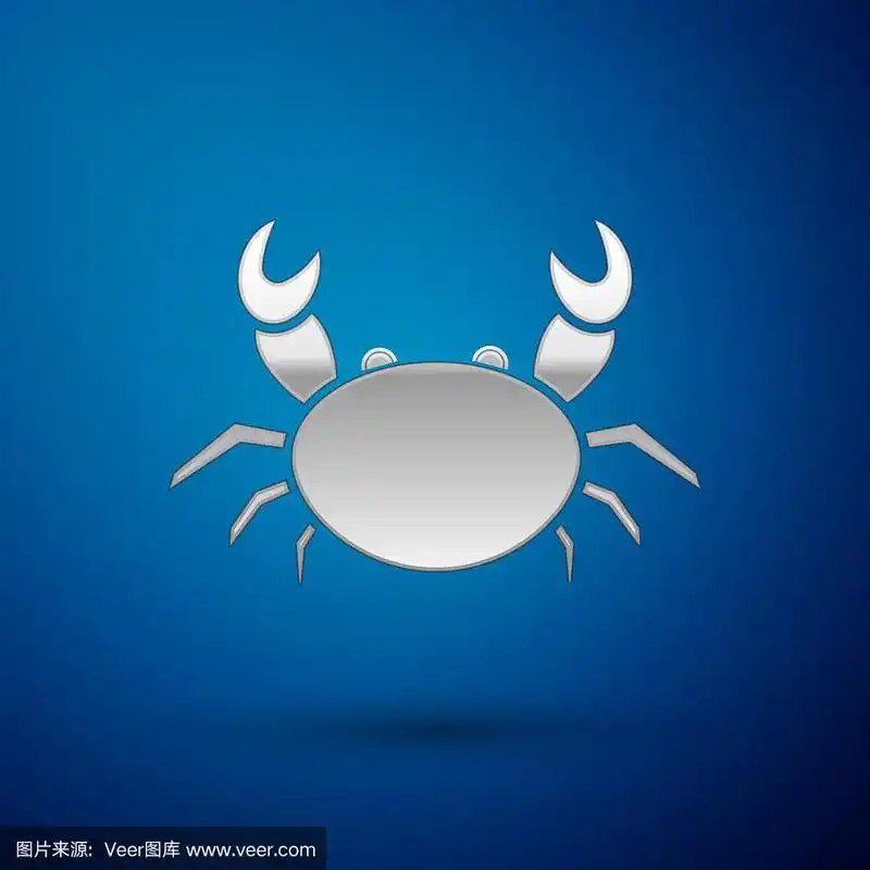 银色螃蟹图标孤立在蓝色背景