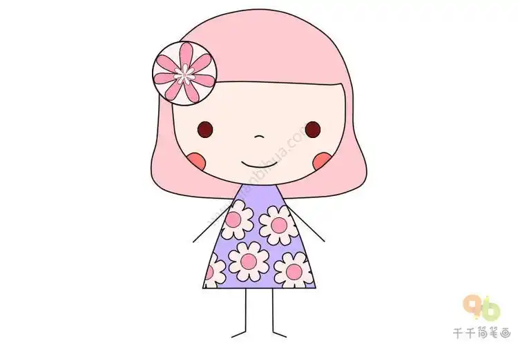 穿着花朵裙子的小女孩简笔画女孩简笔画