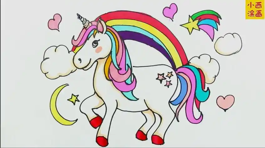 简笔画之彩虹独角兽学画画基础入门画法简单快收藏了独角兽飞马简笔画