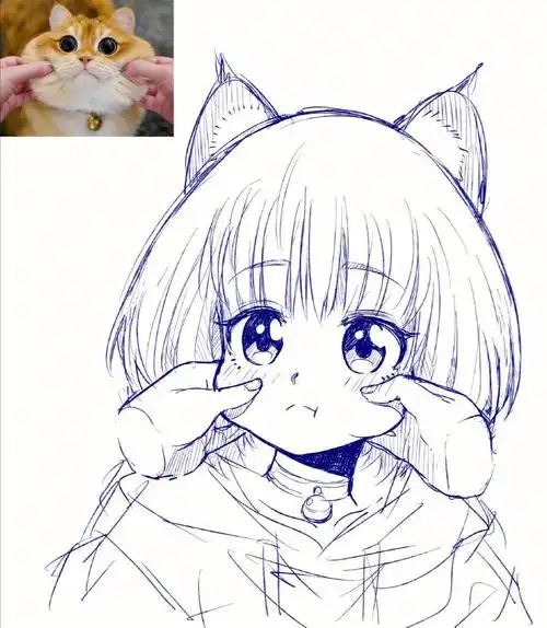 表情包二次元少女还是按部就班的研究结构,然后画的过程多一次草稿