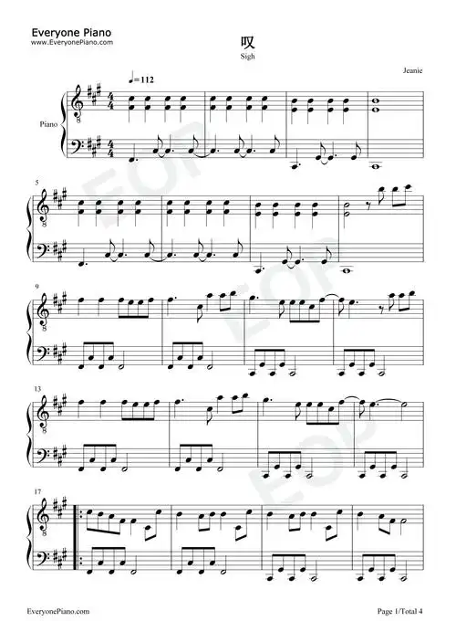 叹-简单版-遗忘遗忘都遗忘随我的节奏摇荡-抖音五线谱预览1-钢琴谱