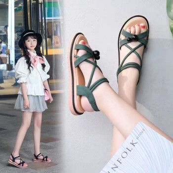 鞋两穿儿童凉鞋小学生时尚女孩中大童凉鞋 款式二 绿色 33码/内长约