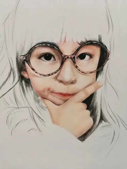 彩铅手绘——戴眼镜的女孩
