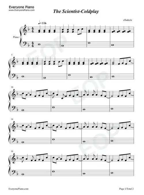 the scientist-简单版-coldplay五线谱预览1
