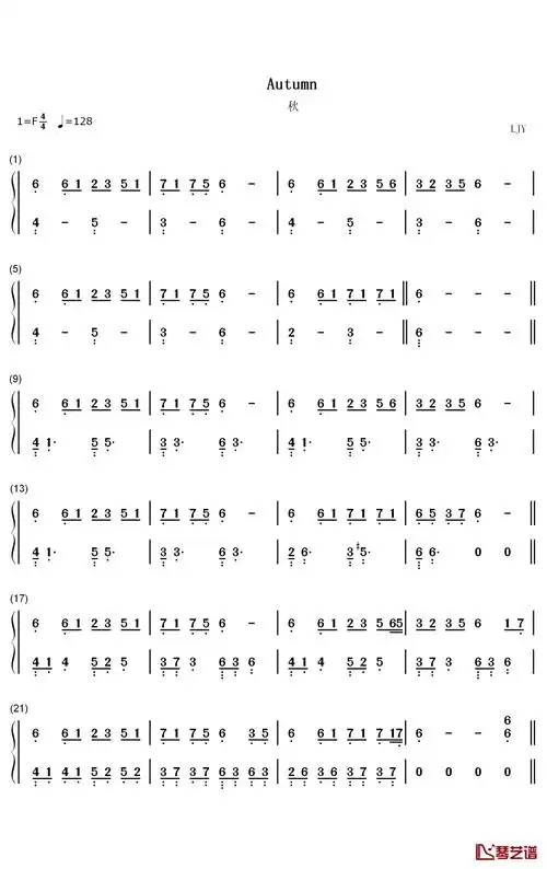 autumn简谱-ljy歌曲-数字双手曲谱1