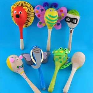 希宝木质音乐大小沙锤儿童手工diy白坯绘画制作敲击乐器益智玩具